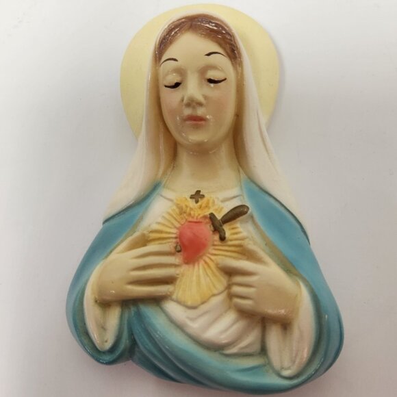 VTG Plaster Sacred Heart of Jesus & Immaculate Heart of Mary Wall Hanging - Picture 2 of 8